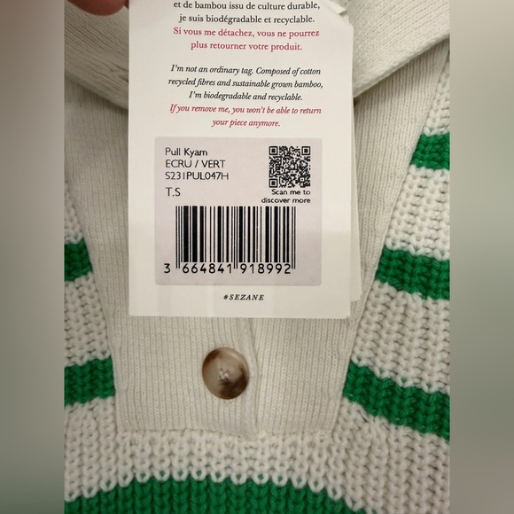 NWT Sézane Kyam Jumper Sweater Ecru & Green Size Small - Picture 8 of 8
